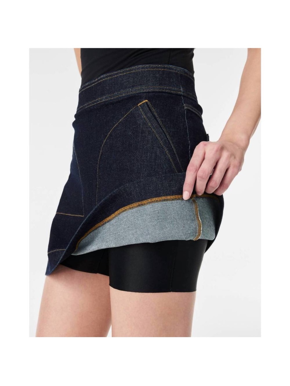 SPANX Dark Blue Denim Mini Skirt with Front Pockets - Picture 3 of 8